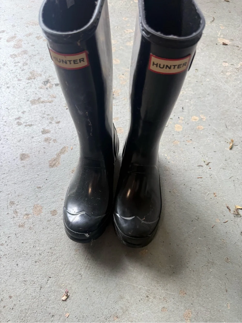 Hunter Black Kids Rain Boots with Red Logo